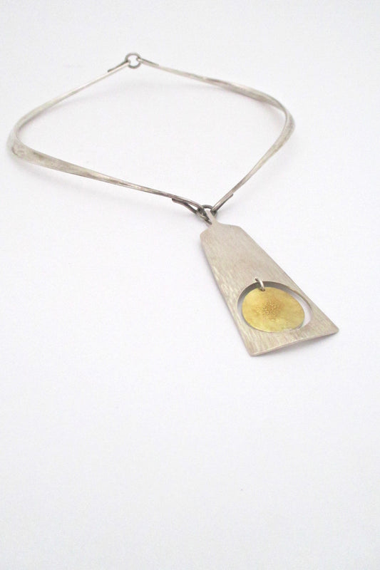 Bent Gabrielsen heavy silver sculptural neck ring & kinetic pendant