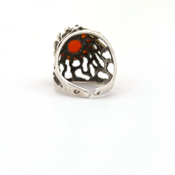 brutalist silver & carnelian extra tall ring