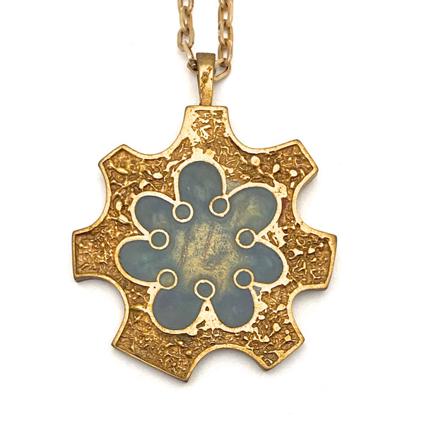 detail Bernard Chaudron Canada large vintage bronze double sided pendant necklace modernist Canadian jewelry design