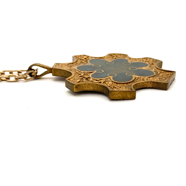 profile Bernard Chaudron Canada large vintage bronze double sided pendant necklace modernist Canadian jewelry design