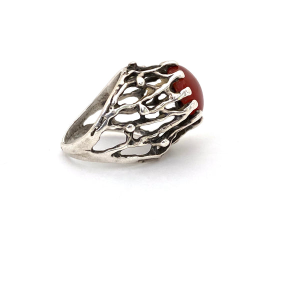 brutalist silver & carnelian extra tall ring