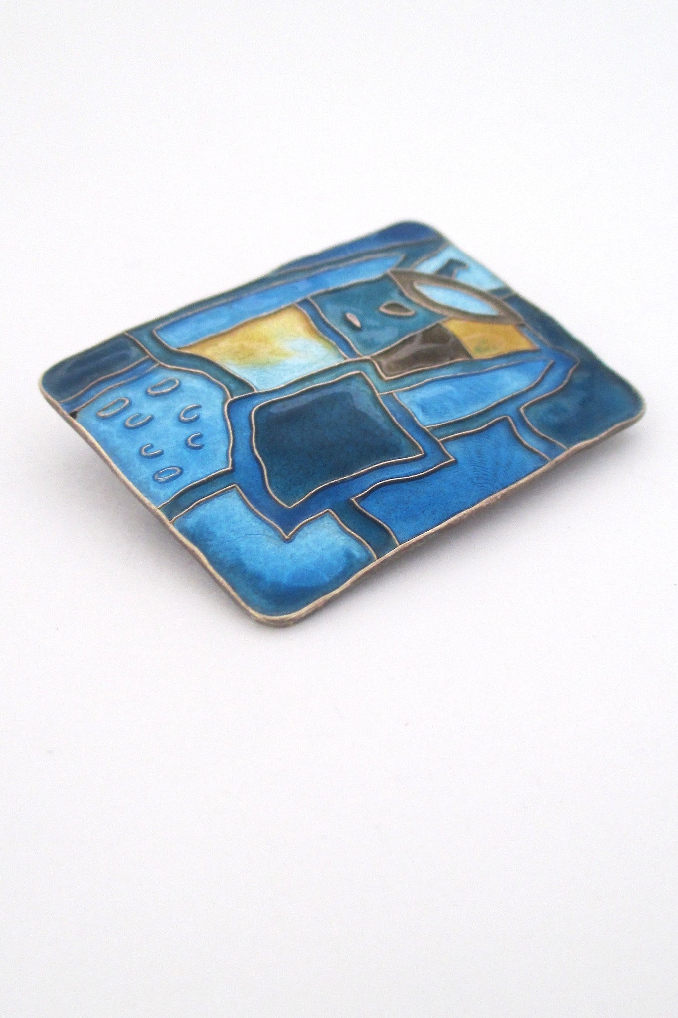 detail David Andersen Norway vintage sterling silver Scandinavian mid century enamel four seasons winter brooch Nordic Design