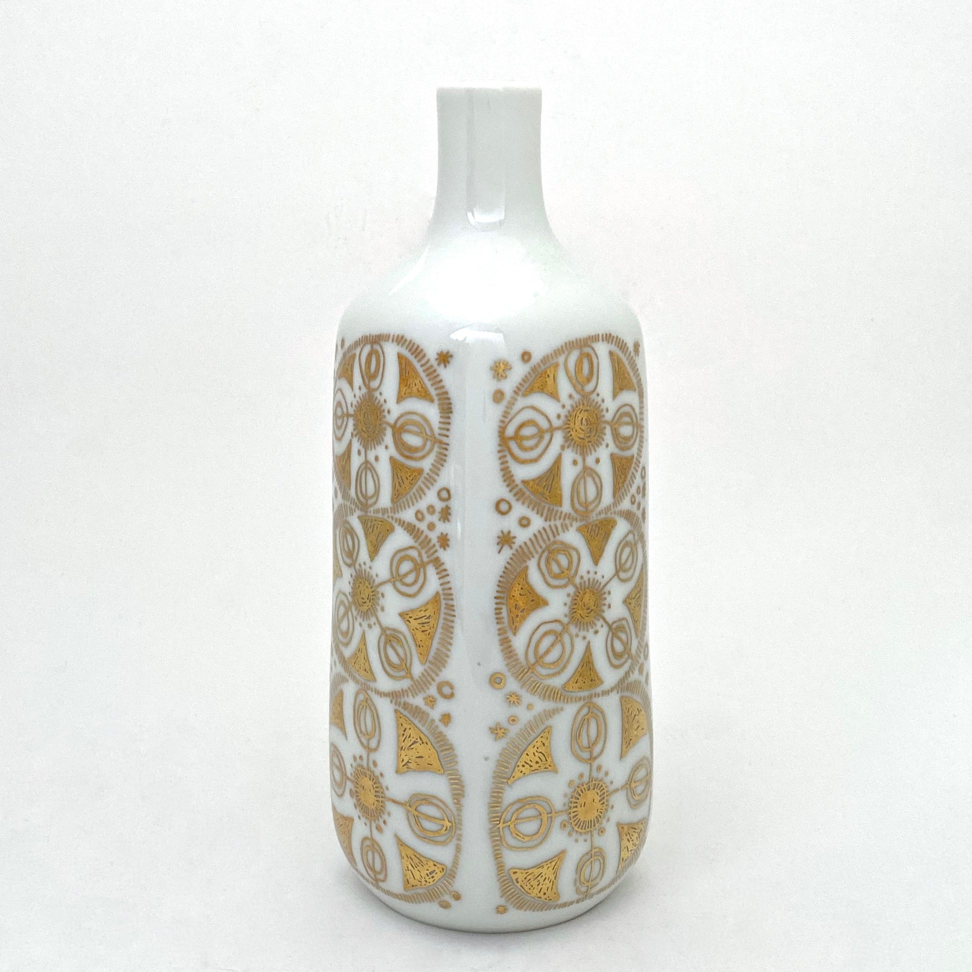 side Porsgrund Norway vintage porcelain bottle vases gold decoration Arne Lindaas Scandinavian Modern design