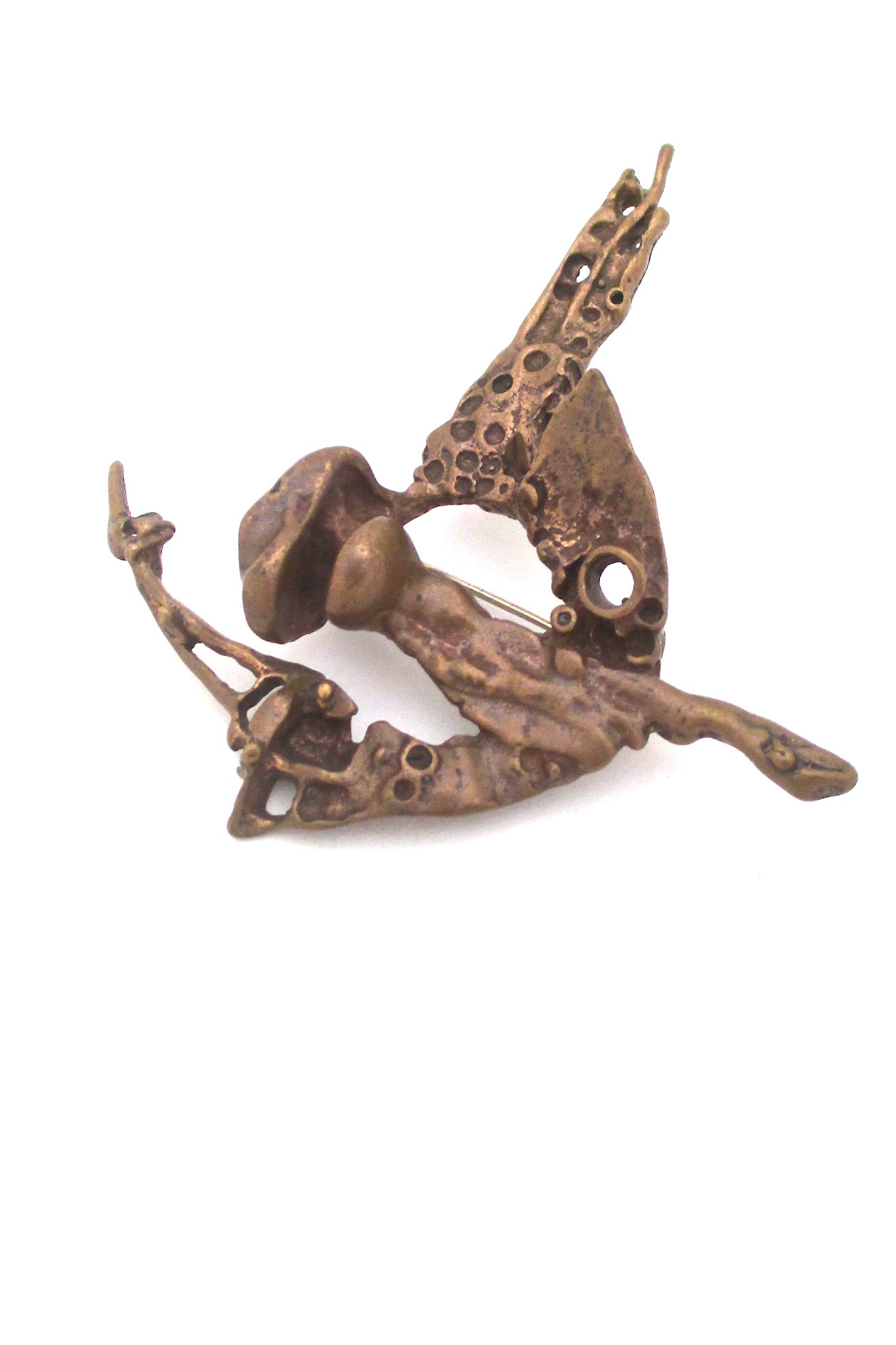 detail Juhls Norway large vintage bronze brutalist Tundra brooch rare