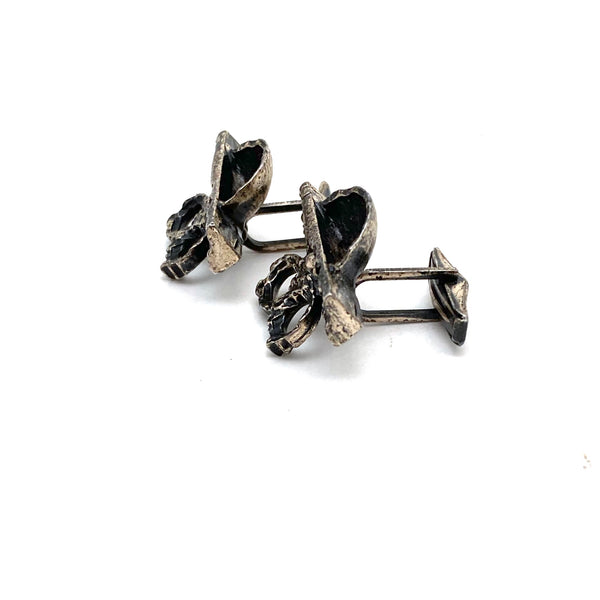 profile Robert Larib Canada vintage large brutalist pewter cufflinks Canadian mid century design jewelry