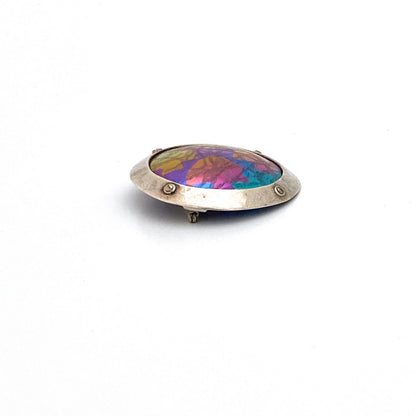 profile vintage sterling silver anodized aluminum brooch studio made Postmodern jewelry design