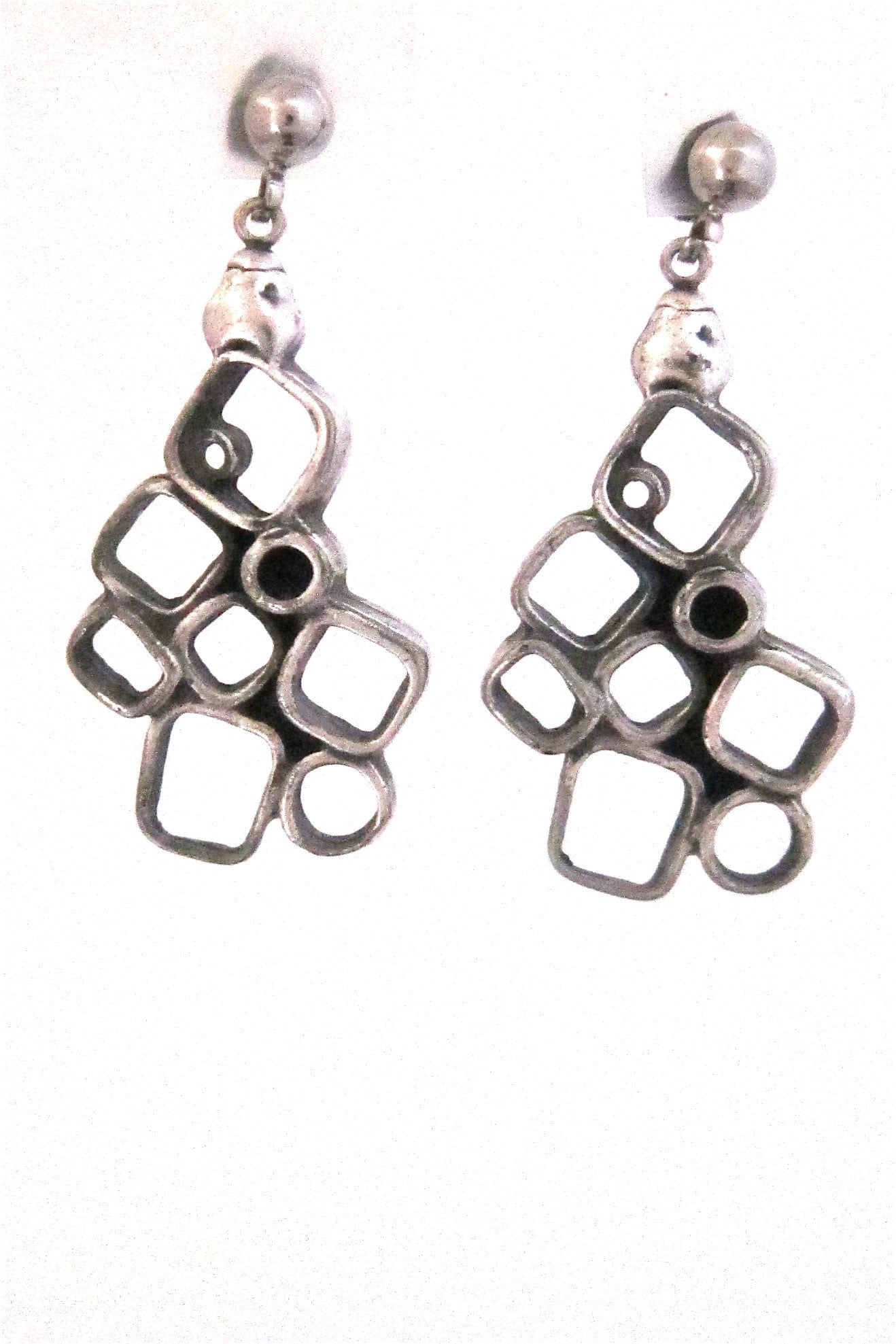 Guy Vidal Canada brutalist pewter circles and squares drop earrings