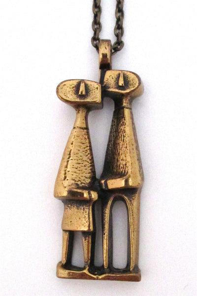 Jorma Laine Finland vintage modernist bronze 'confidants' pendant necklace