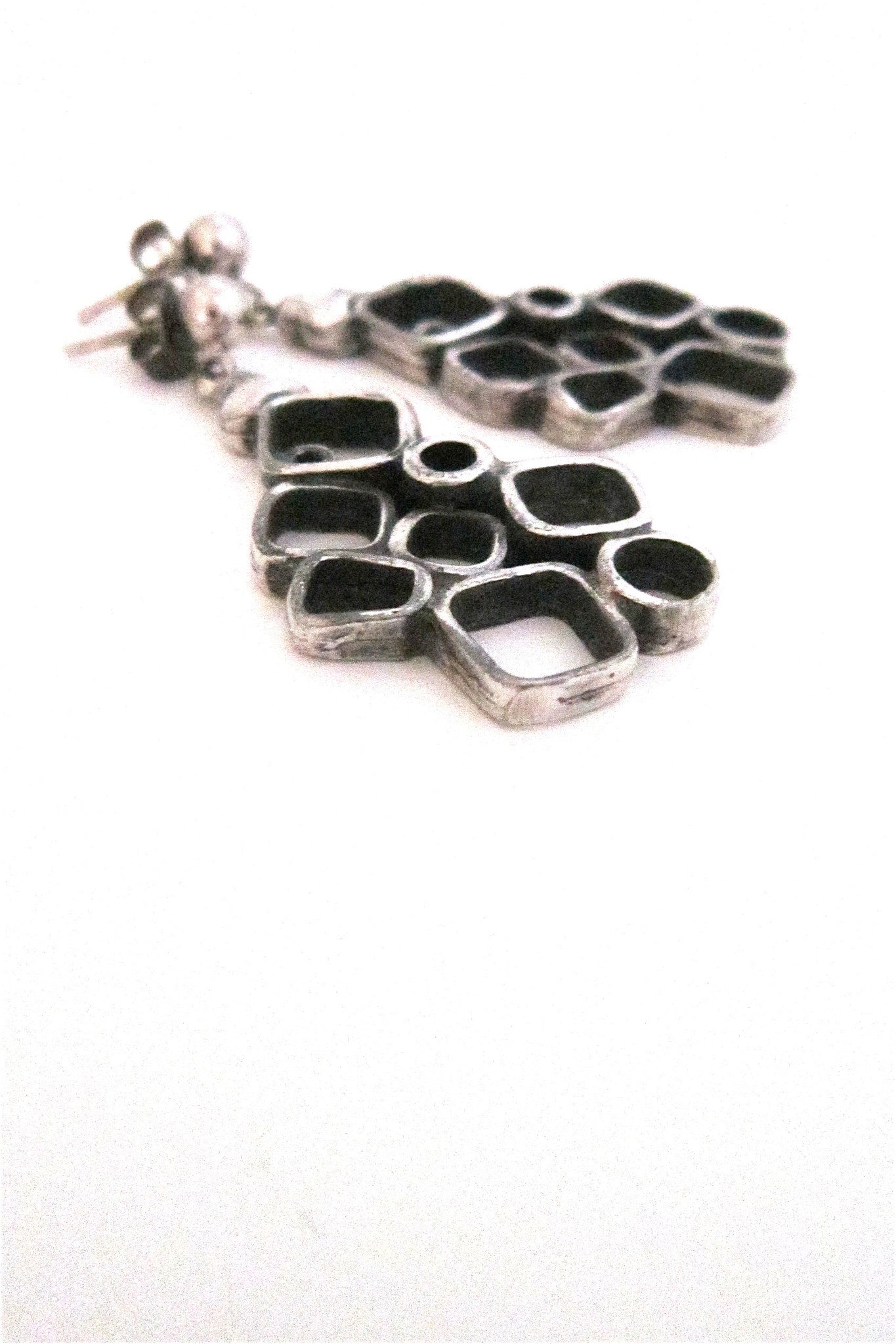 Guy Vidal Canada brutalist pewter circles and squares drop earrings
