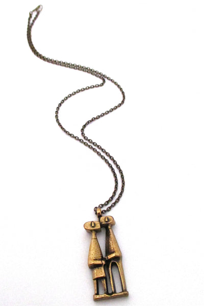 Jorma Laine Finland vintage modernist bronze 'confidants' pendant necklace