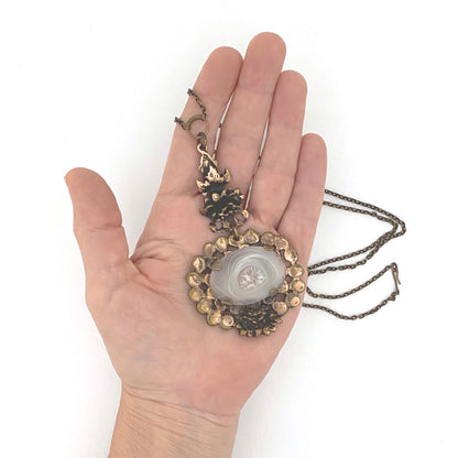 scale Pentti Sarpaneva Finland large vintage bronze banded agate pendant necklace Scandinavian Modernist jewelry design
