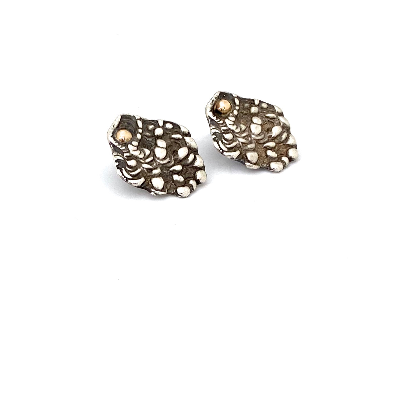 brutalist sterling silver & 14k gold earrings ~ post back