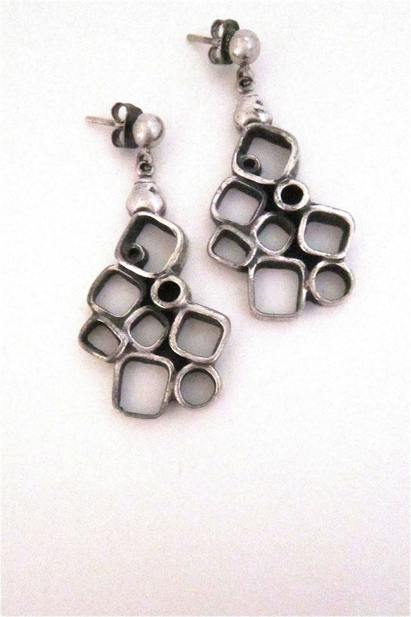 Guy Vidal Canada brutalist pewter circles and squares drop earrings