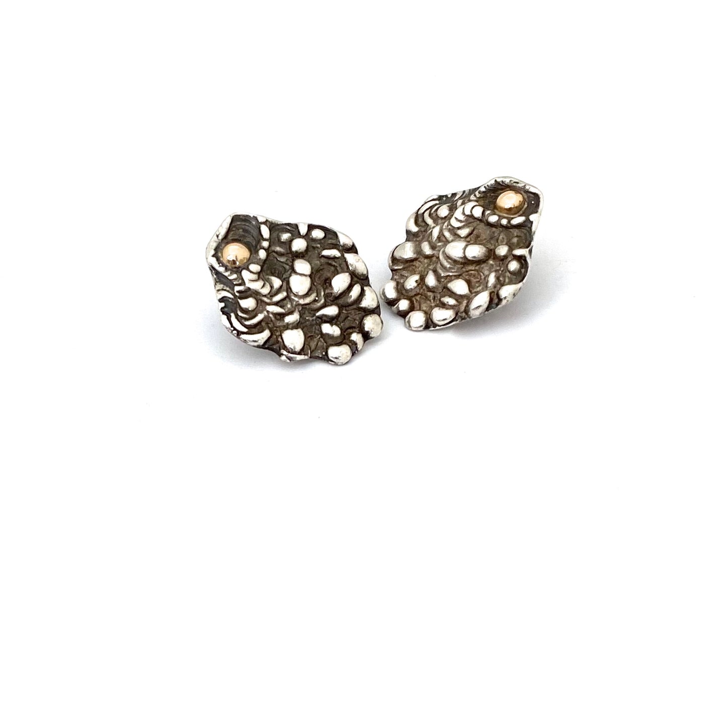 brutalist sterling silver & 14k gold earrings ~ post back