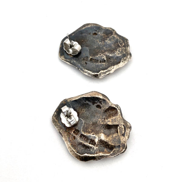 brutalist sterling silver & 14k gold earrings ~ post back