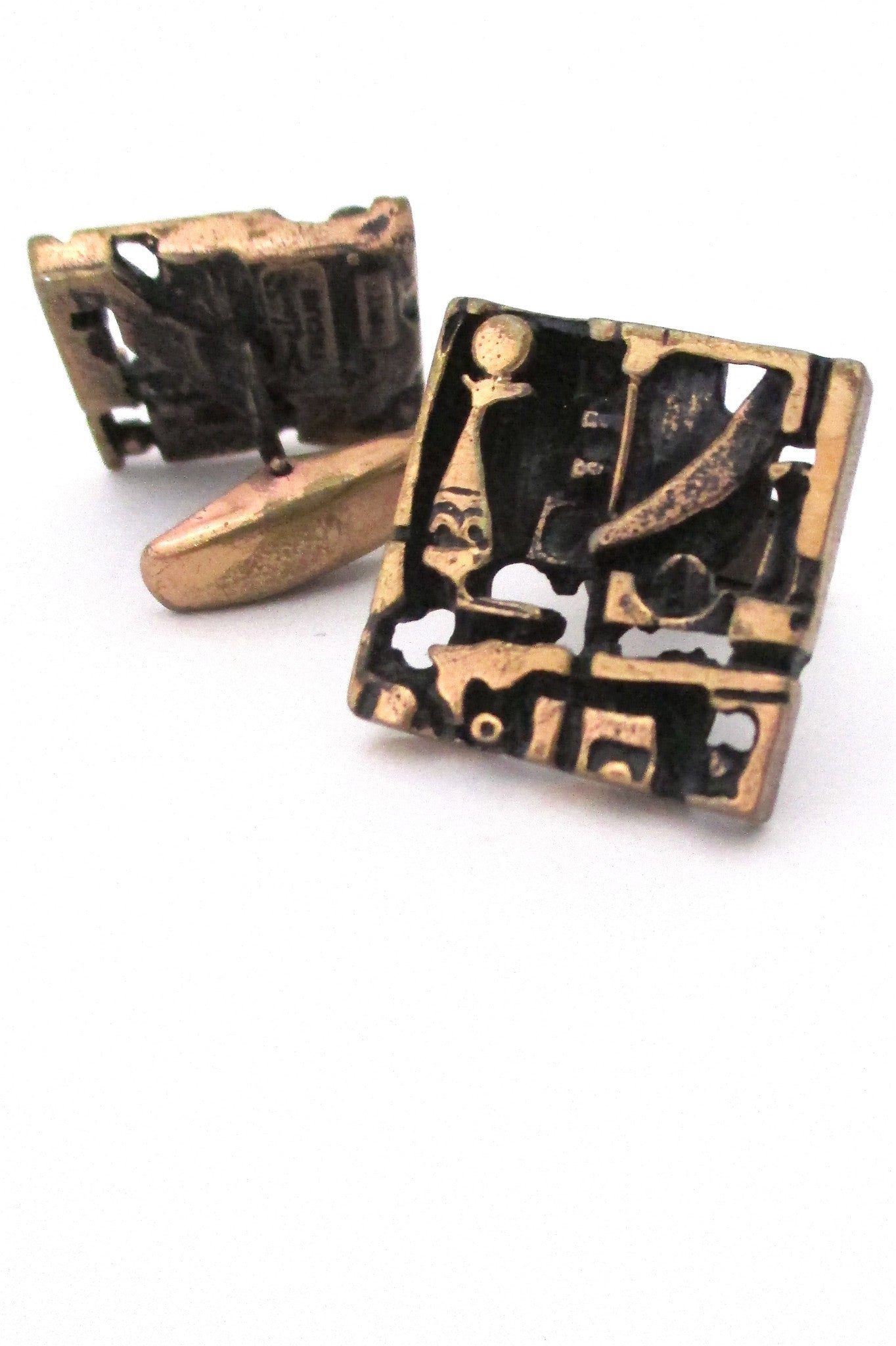 Jorma Laine Finland vintage Scandinavian modernist bronze cufflinks