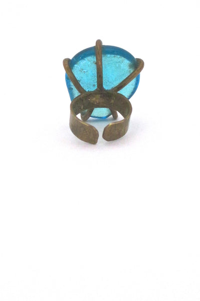 Rafael Canada brass & aqua glass ring - unusual & early