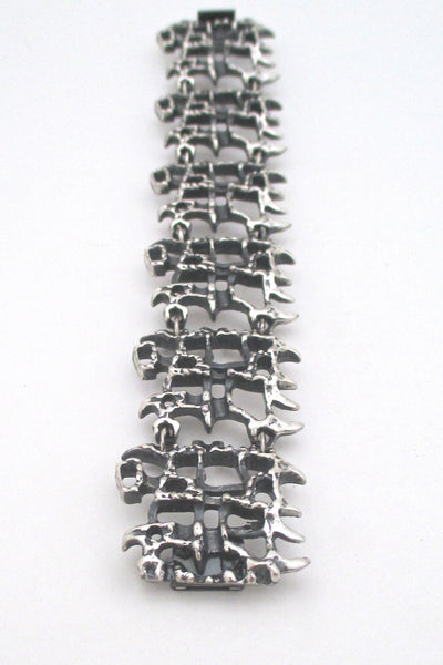 detail Guy Vidal Canada vintage brutalist modernist pewter panel link bracelet
