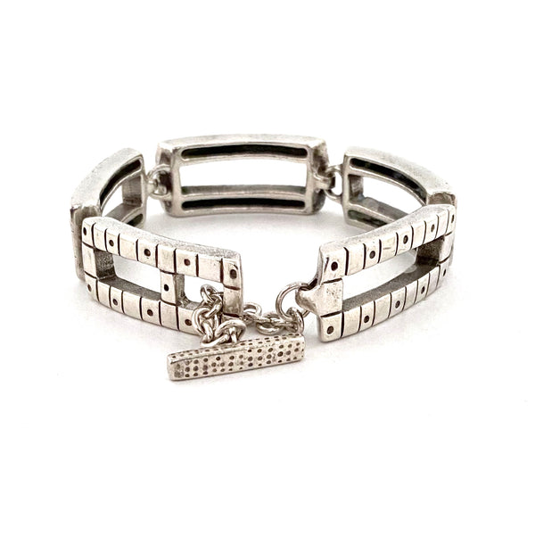 detail Lisa Jenks USA vintage postmodern heavy silver Checkerboard link bracelet
