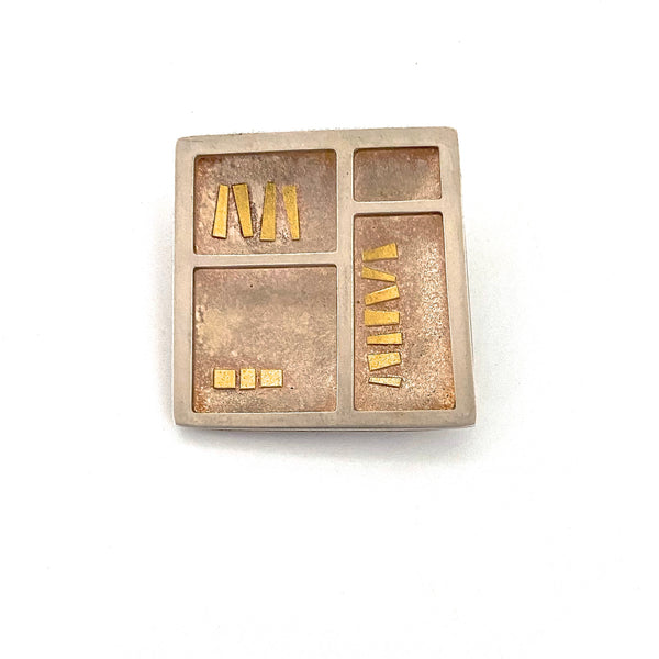 vintage silver & 22k gold postmodern shadowbox brooch