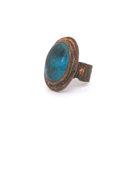 Rafael Canada copper & aqua glass ring - early