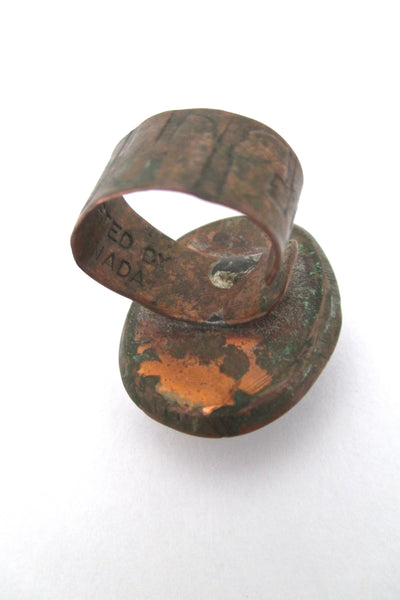 Rafael Canada copper & aqua glass ring - early