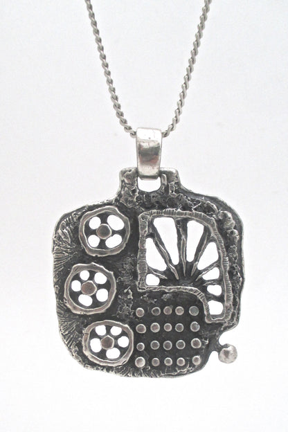 detail Guy Vidal Canada large vintage brutalist pewter necklace mid century jewelry