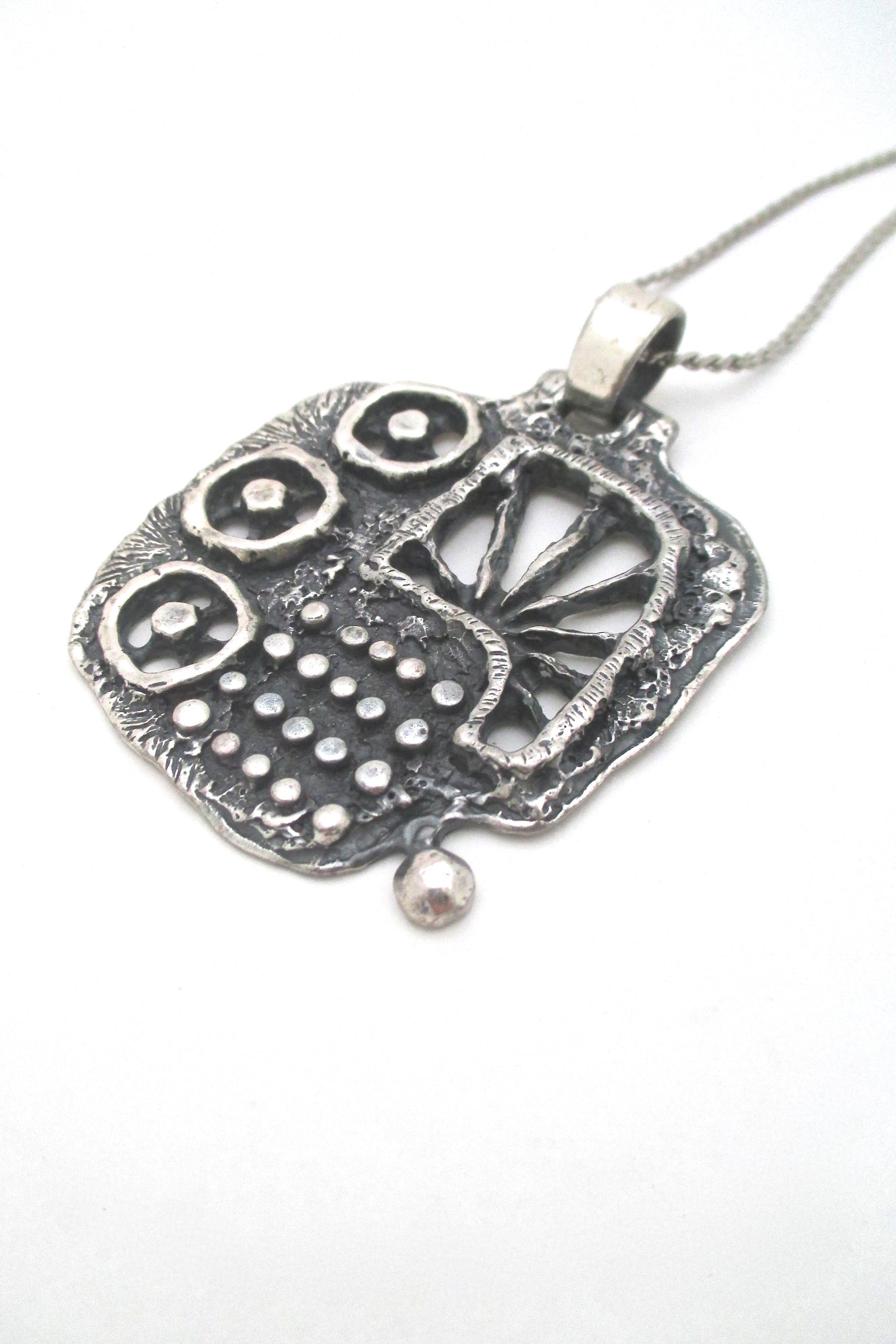 profile Guy Vidal Canada large vintage brutalist pewter necklace mid century jewelry