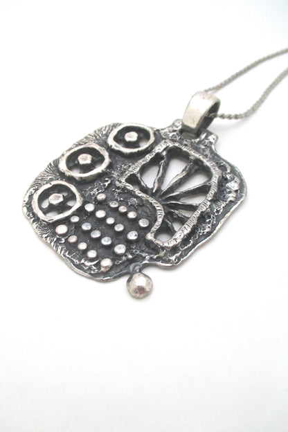 profile Guy Vidal Canada large vintage brutalist pewter necklace mid century jewelry