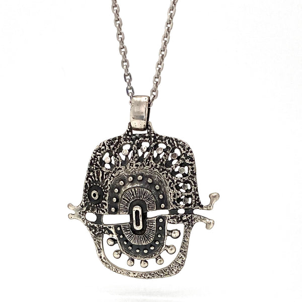 detail Guy Vidal Canada vintage brutalist pewter large fish pendant necklace Canadian Modernist jewelry design