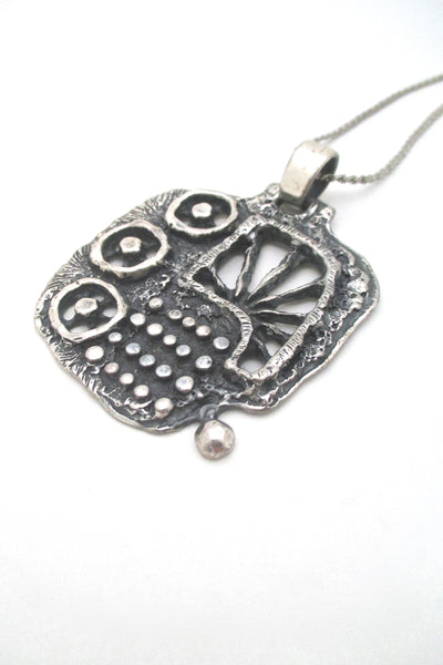 profile Guy Vidal Canada large vintage brutalist pewter necklace mid century jewelry