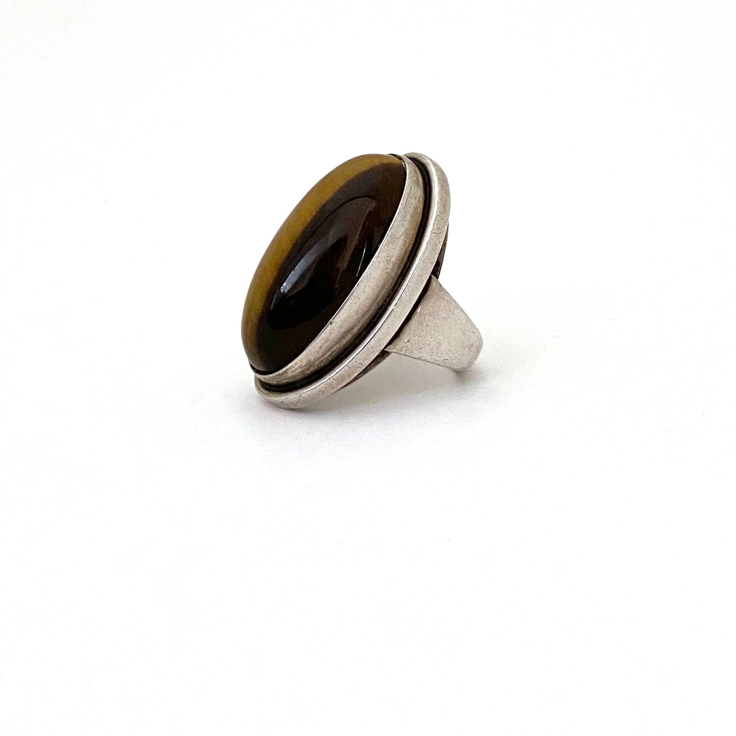 Georg Jensen extra large silver & tiger eye ring #46E ~ Harald Nielsen