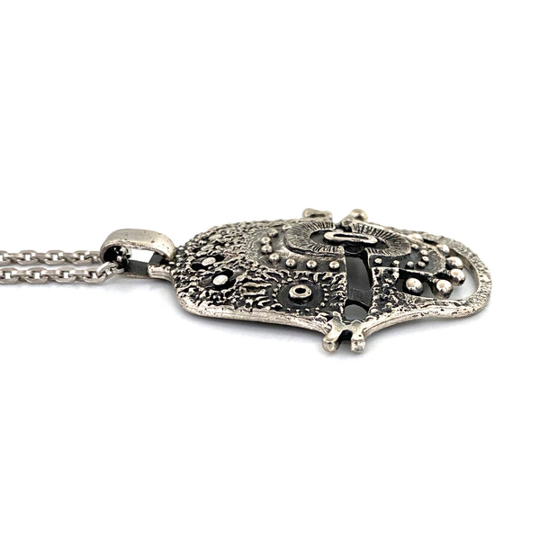 Guy Vidal large brutalist pewter fish pendant necklace