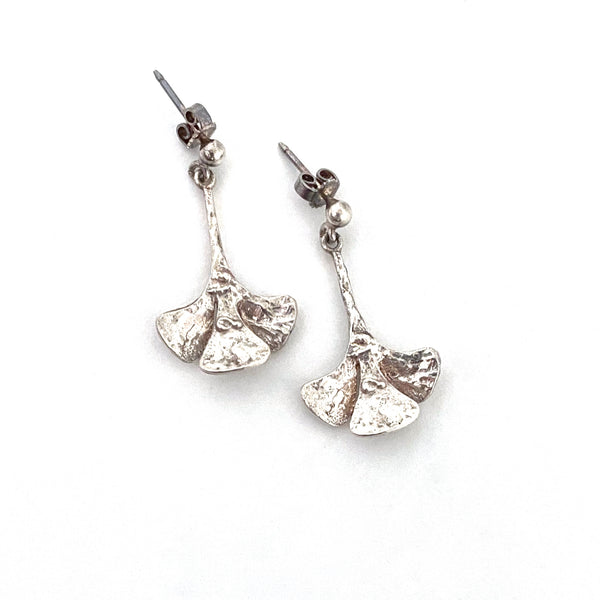 detail Theresia Hvorslev Sweden vintage silver stylized leaf drop earrings Scandinavian Modernist jewelry design