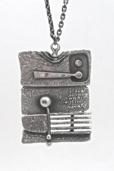 detail Guy Vidal Canada vintage modernist large brutalist pewter pendant necklace
