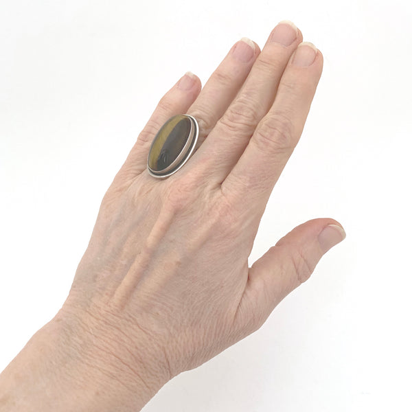 detail scale Georg Jensen Denmark vintage extra large silver tiger eye ring 46E Harald Nielsen Scandinavian Modern jewelry design