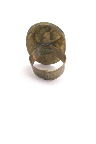 Rafael Canada large brass & faux turquoise glass ring