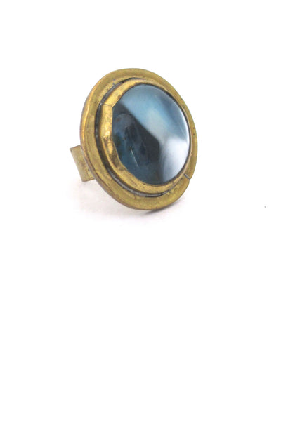 Rafael Alfandary Canada vintage brutalist brass blue white glass ring