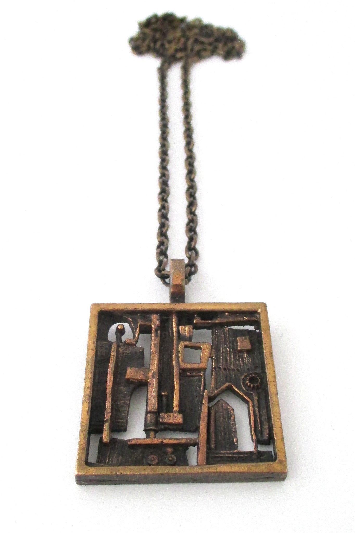 Jorma Laine Finland vintage Scandinavian Modernist bronze open door pendant necklace