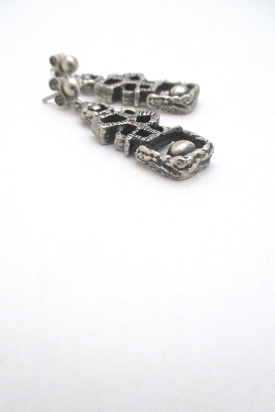 detail Guy Vidal Canada vintage modernist pewter drop earrings brutalist jewelry