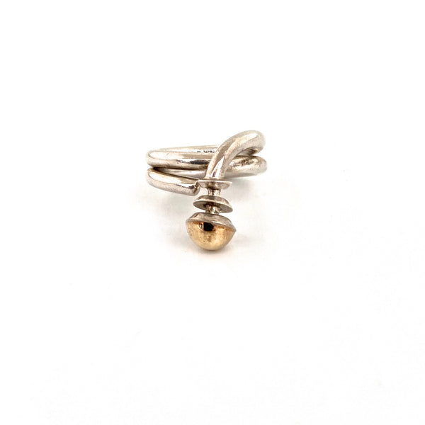 vintage silver & 14k gold ring ~ postmodern design