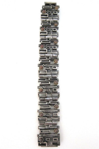 Robert Larin Canada brutalist pewter and bronze windows bracelet