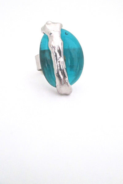 Rafael Alfandary Canada vintage silver tone aqua glass ring