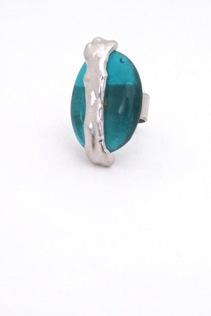 Rafael Canada silver tone & aqua glass ring