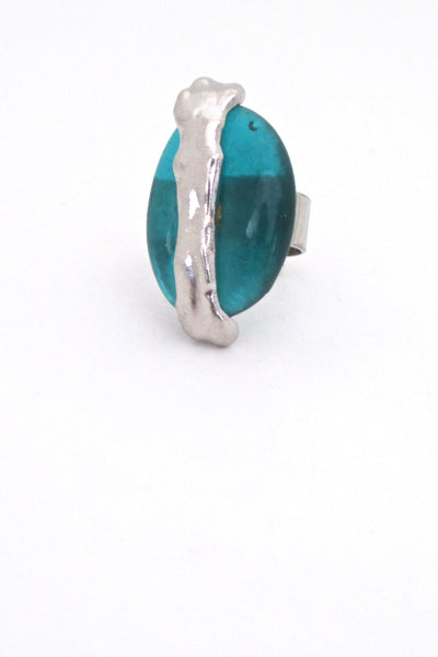 Rafael Canada silver tone & aqua glass ring