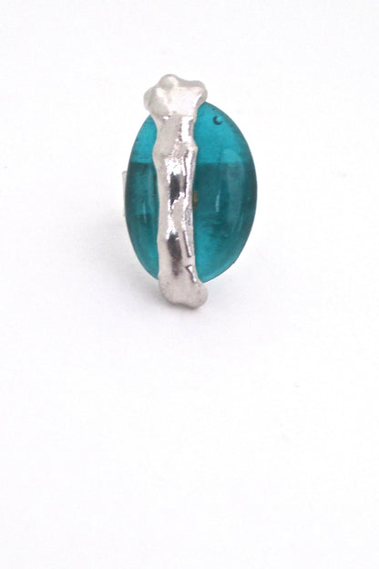 detail Rafael Alfandary Canada vintage silver tone aqua glass ring