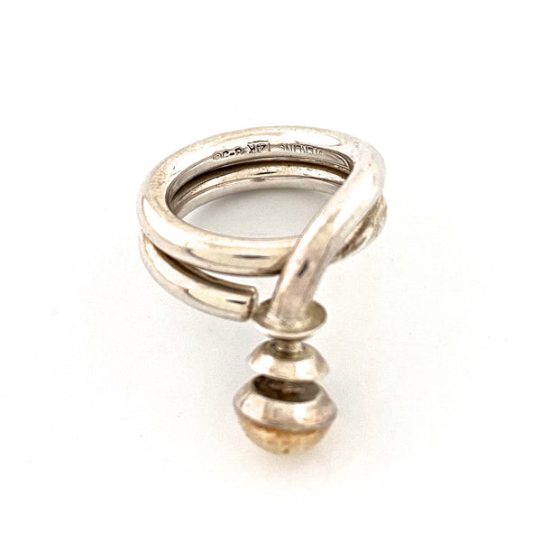 vintage silver & 14k gold ring ~ postmodern design