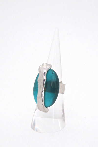 profile Rafael Alfandary Canada vintage silver tone aqua glass ring
