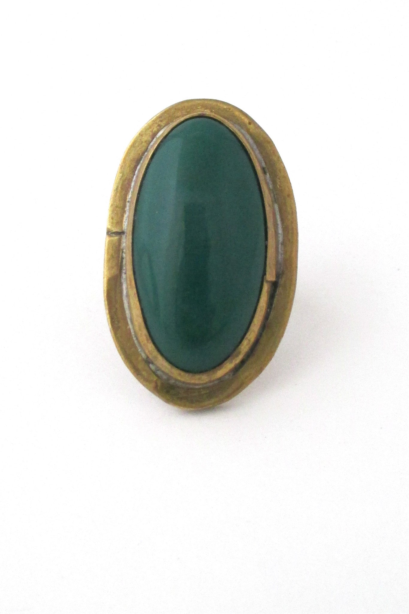 Rafael Alafandary Canada large vintage brass & glass oval green ring