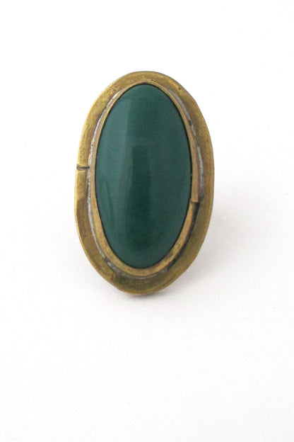 Rafael Alafandary Canada large vintage brass & glass oval green ring